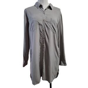 Thread & Supply Women's L Better Days Slate Green Button-Down Mini Shirt Dress